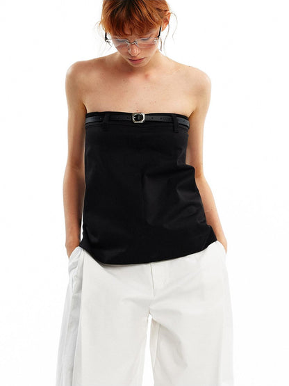 ALINNV Cropped Asymmetric Half Elastic Anti Slip Belted Women&