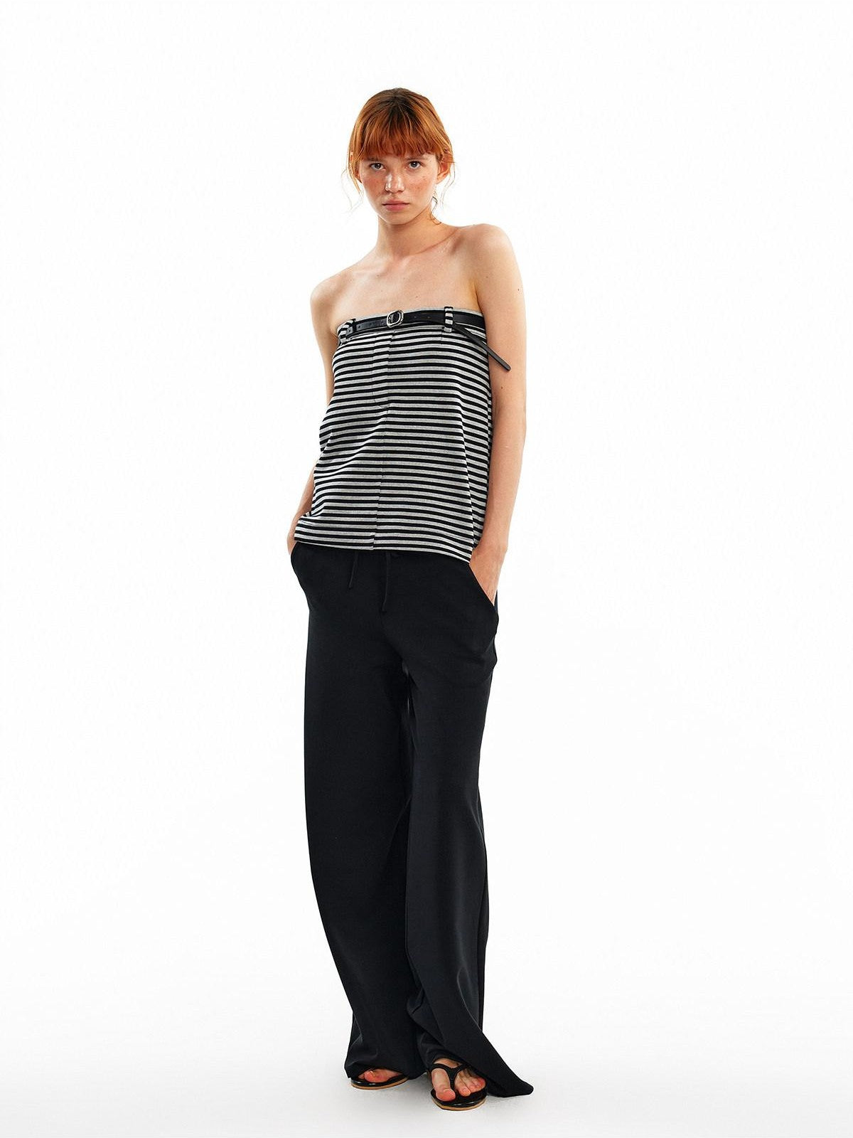 ALINNV Cropped Asymmetric Half Elastic Anti Slip Belted Women&