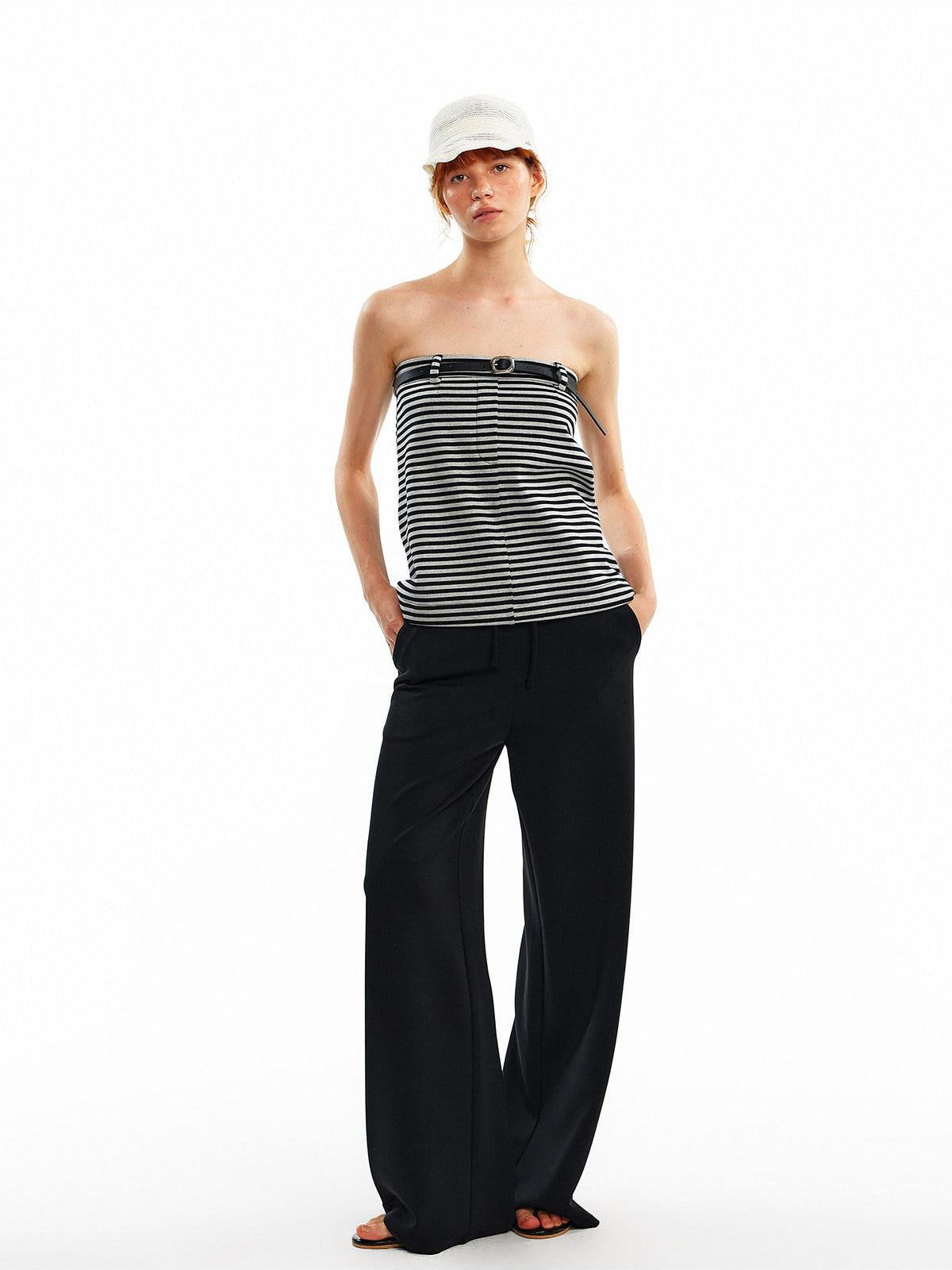 ALINNV Cropped Asymmetric Half Elastic Anti Slip Belted Women&