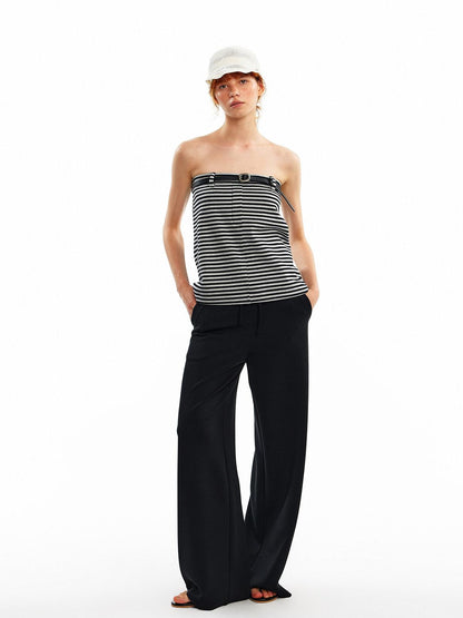 ALINNV Cropped Asymmetric Half Elastic Anti Slip Belted Women&