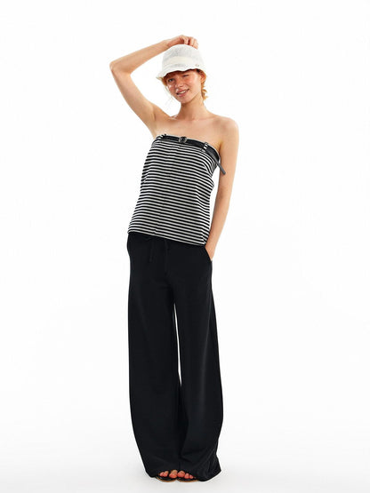 ALINNV Cropped Asymmetric Half Elastic Anti Slip Belted Women&
