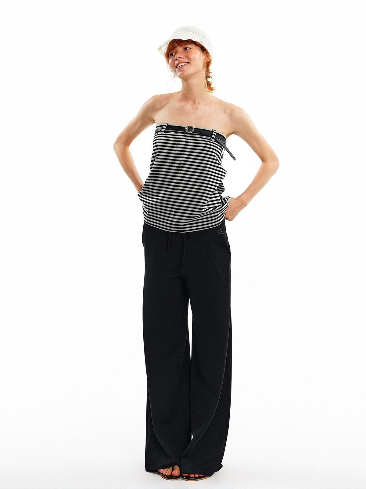 ALINNV Cropped Asymmetric Half Elastic Anti Slip Belted Women&