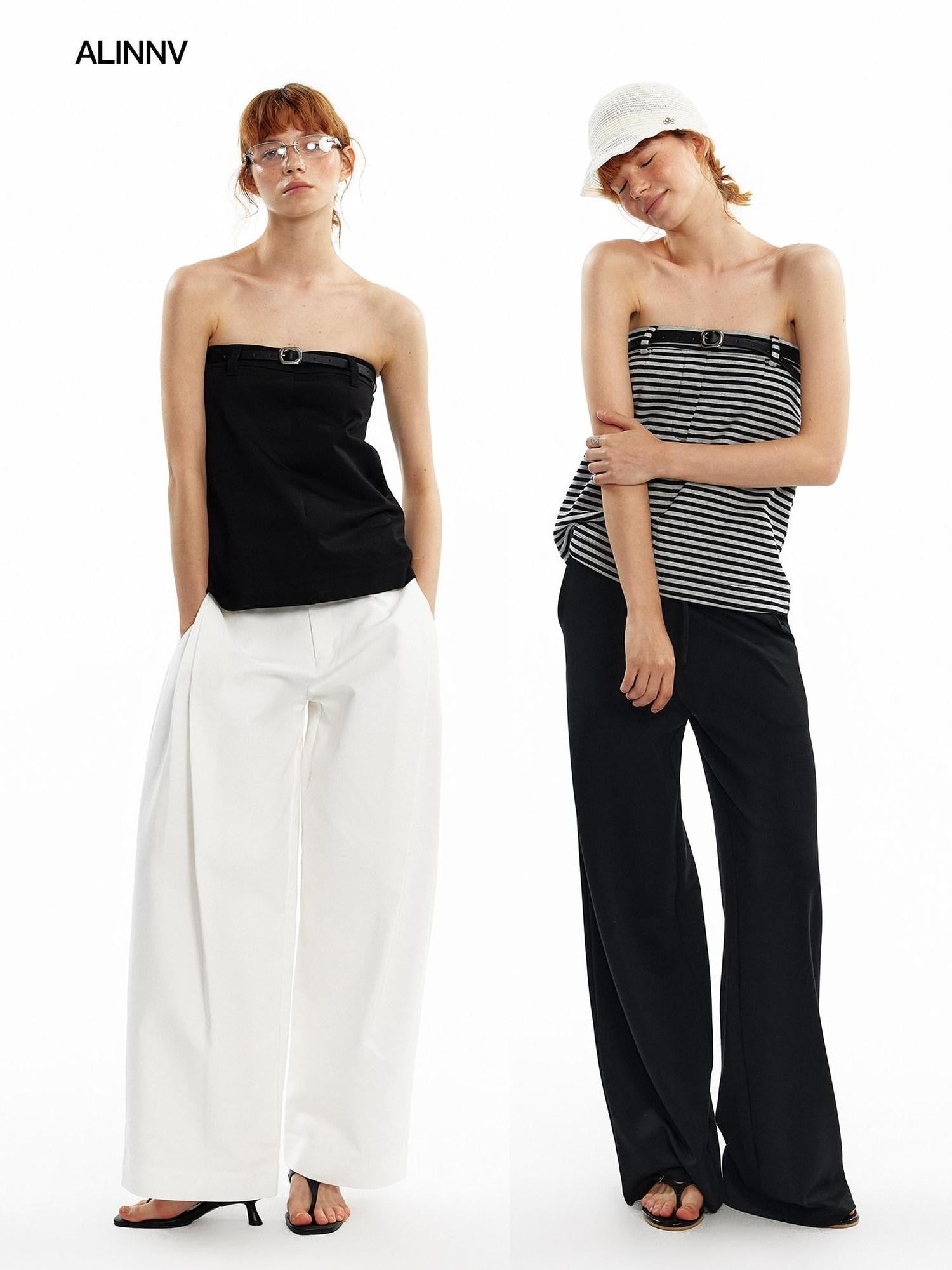 ALINNV Cropped Asymmetric Half Elastic Anti Slip Belted Women&