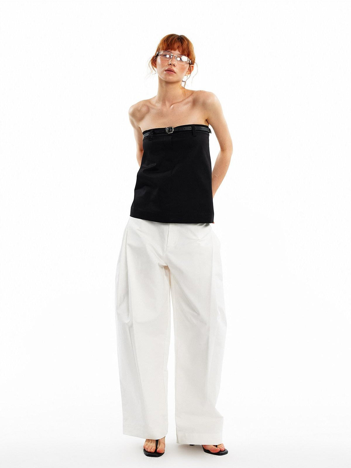 ALINNV Cropped Asymmetric Half Elastic Anti Slip Belted Women&