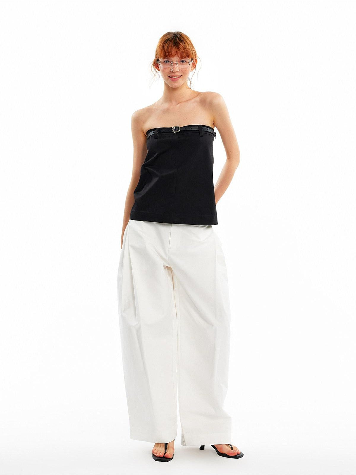 ALINNV Cropped Asymmetric Half Elastic Anti Slip Belted Women&