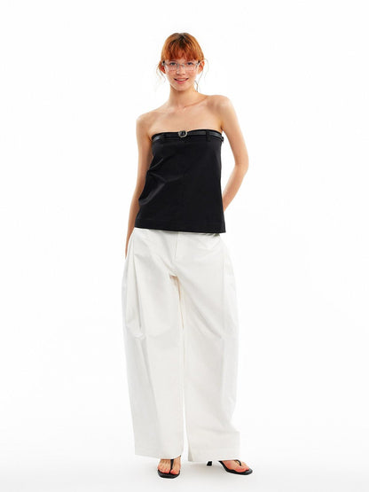 ALINNV Cropped Asymmetric Half Elastic Anti Slip Belted Women&