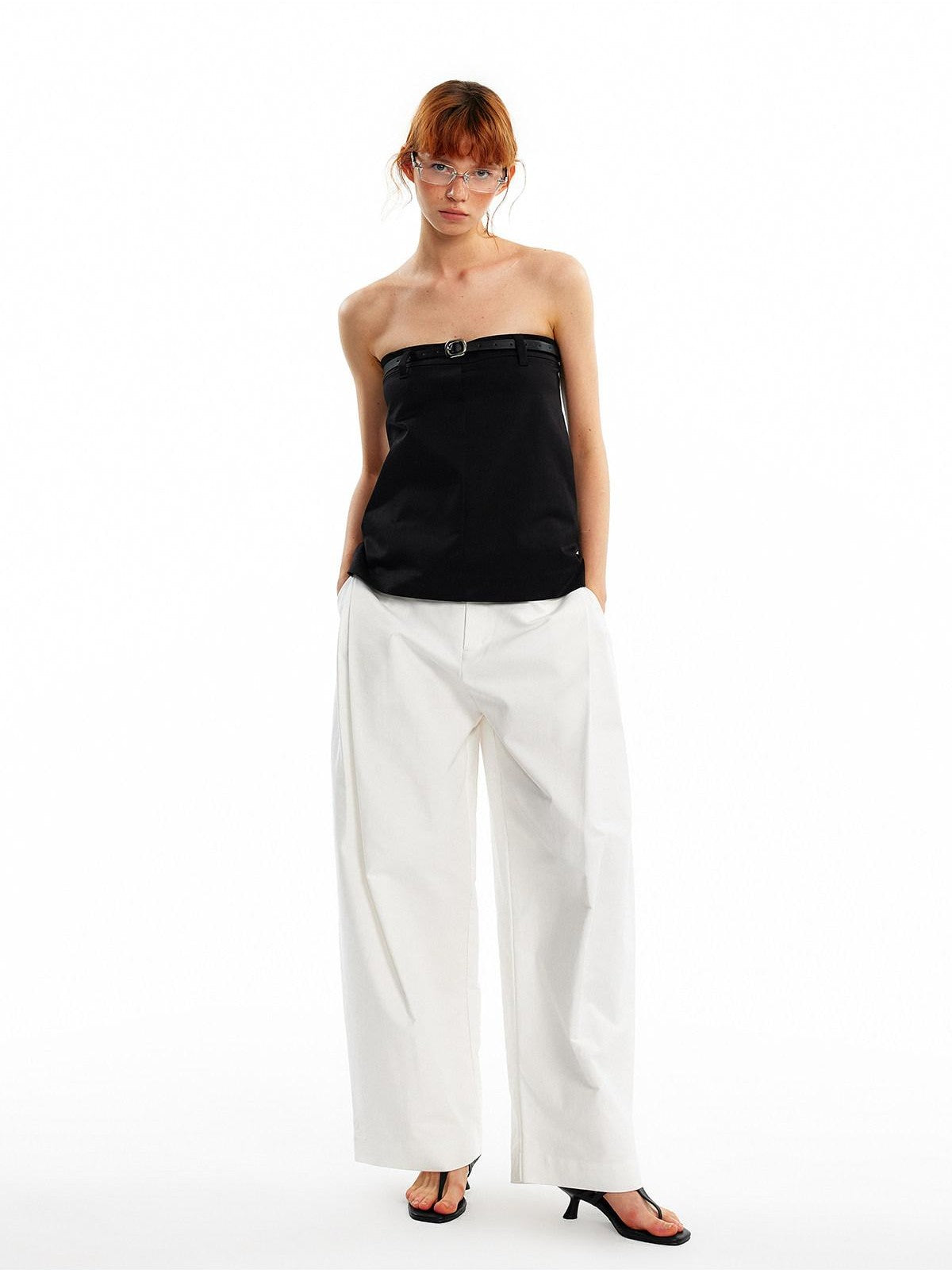 ALINNV Cropped Asymmetric Half Elastic Anti Slip Belted Women&