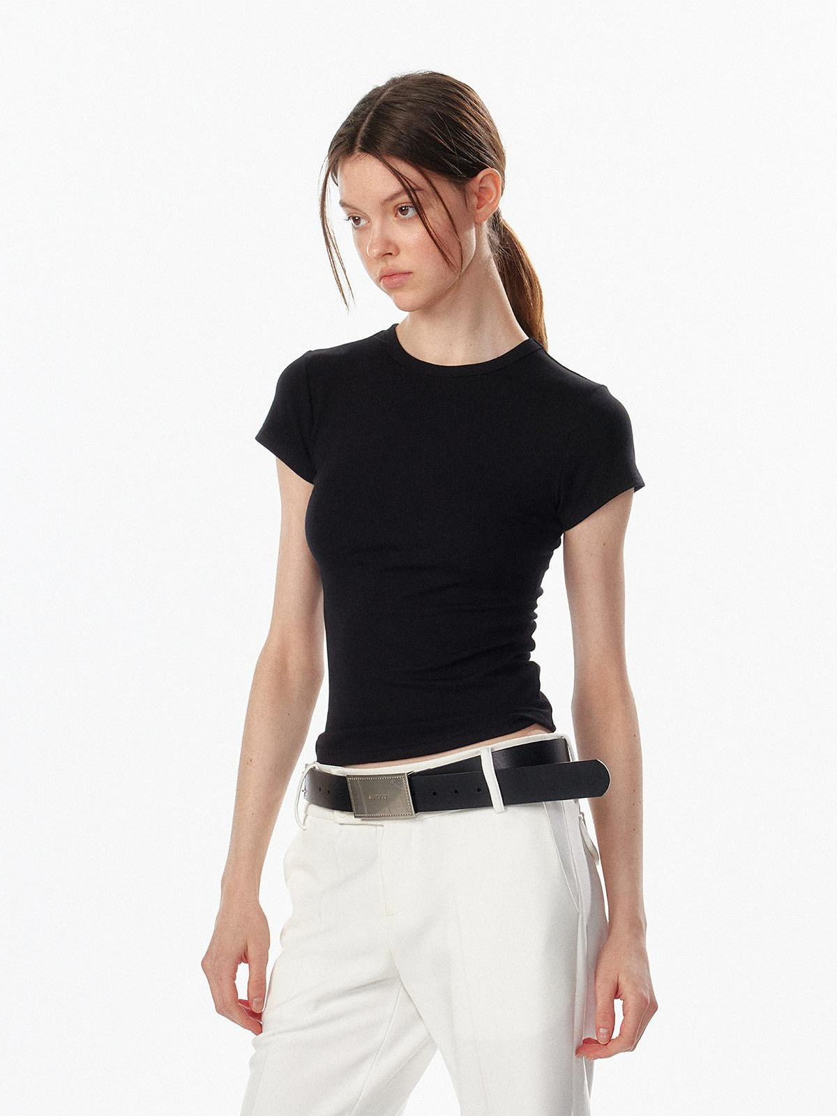 ALINNV Cropped Hourglass Slim Fit Crew Neck Women&