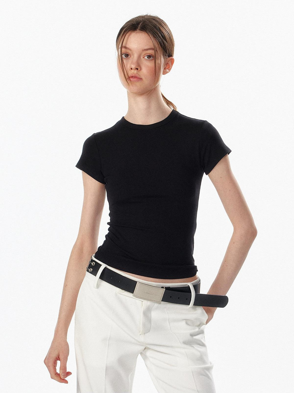 ALINNV Cropped Hourglass Slim Fit Crew Neck Women&
