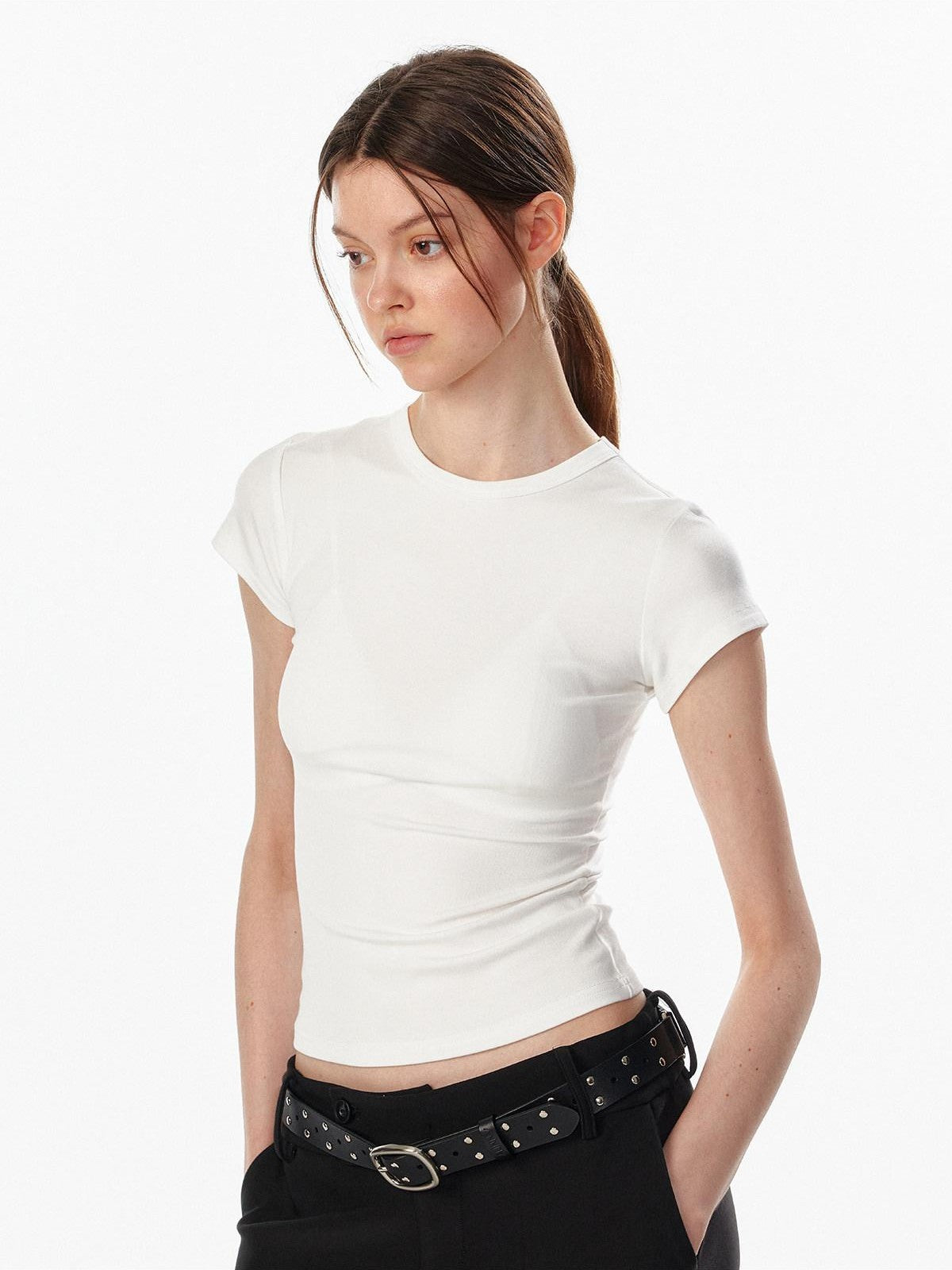 ALINNV Cropped Hourglass Slim Fit Crew Neck Women&
