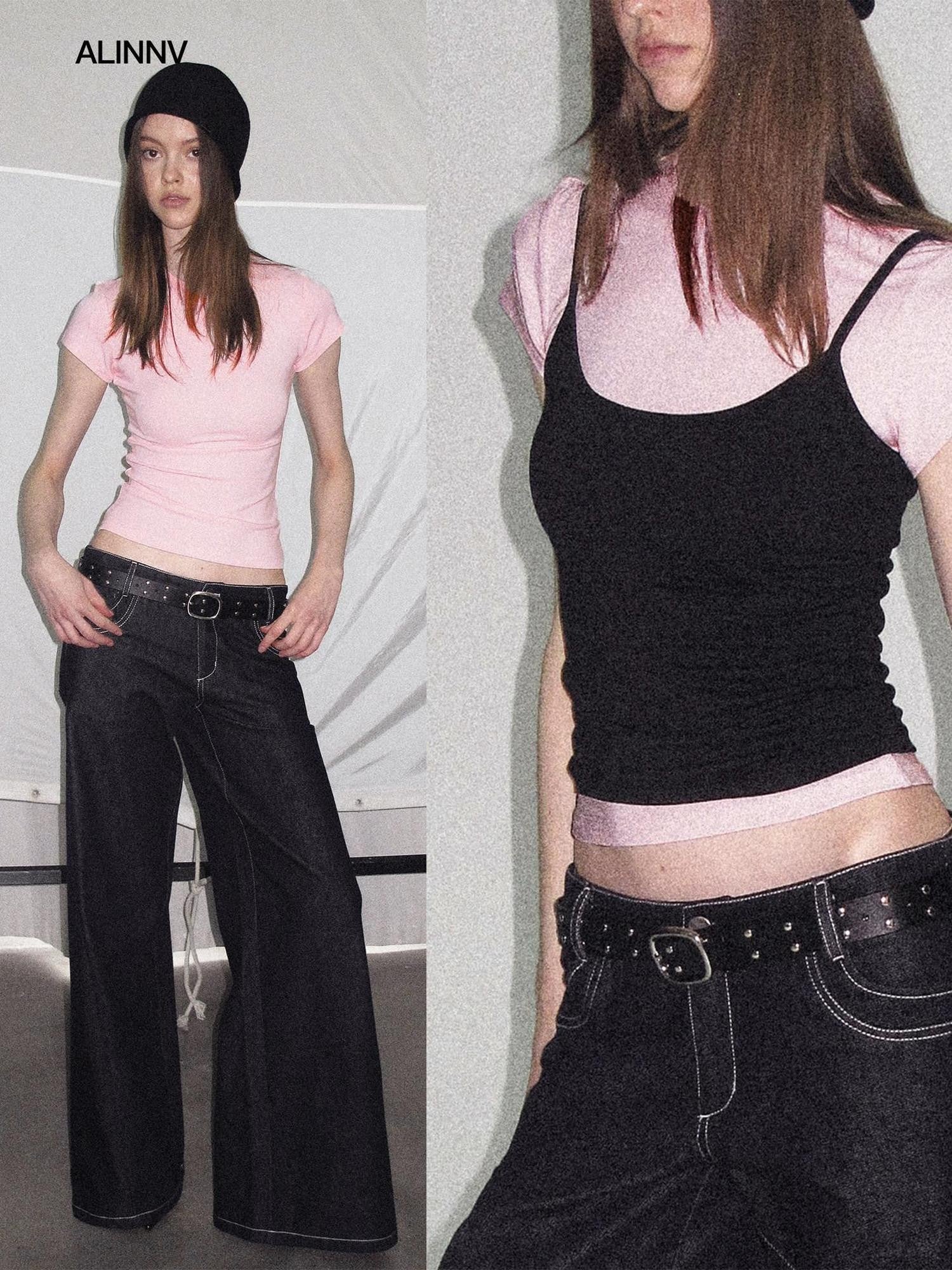 ALINNV Cropped Hourglass Slim Fit Crew Neck Women&