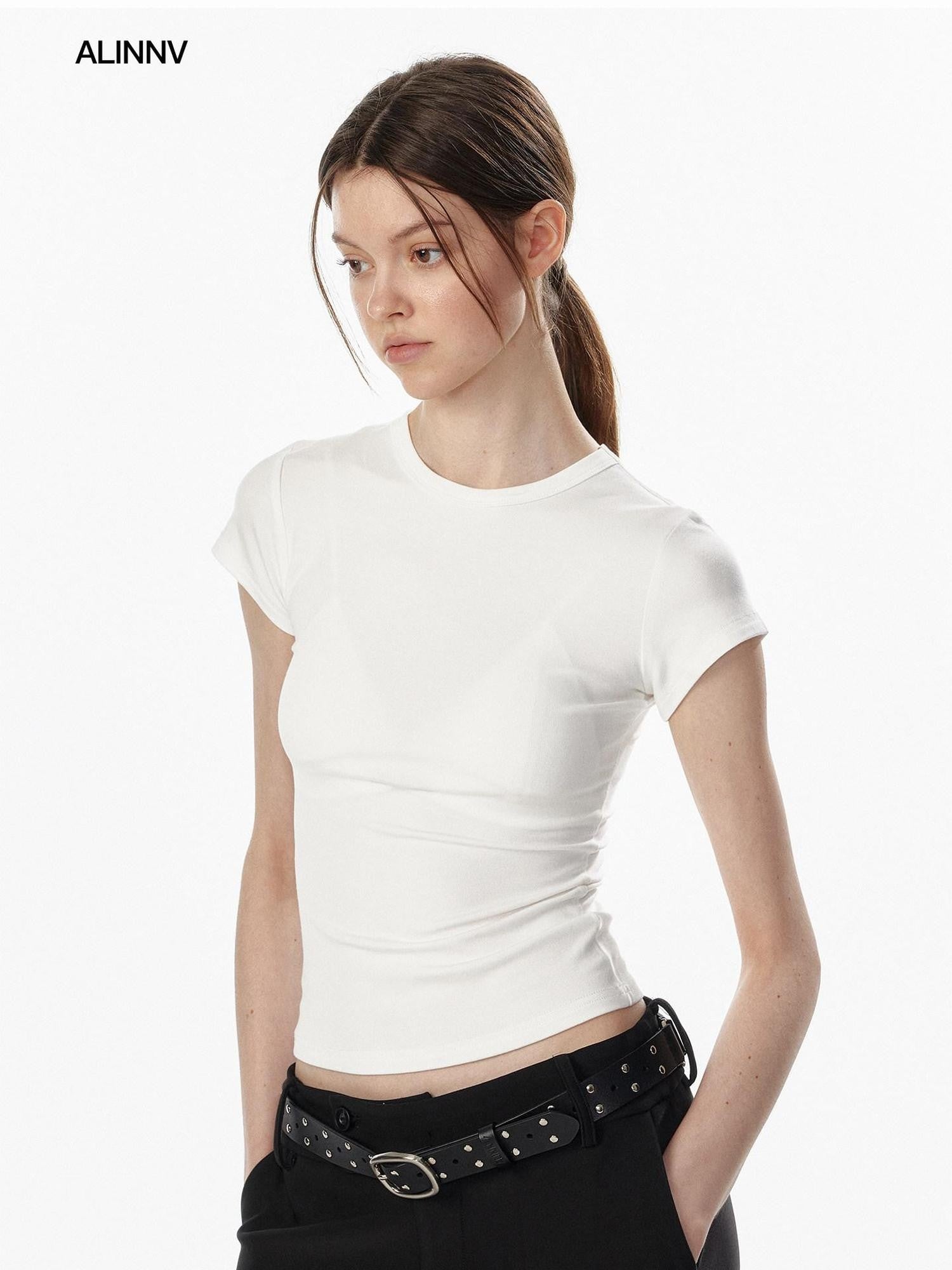 ALINNV Cropped Hourglass Slim Fit Crew Neck Women&