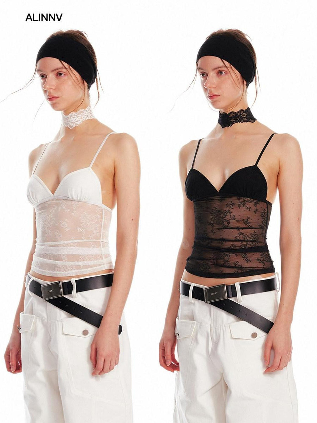ALINNV Cropped Lace Triangle Cup Adjustable Straps Solid Slim Fit Women&