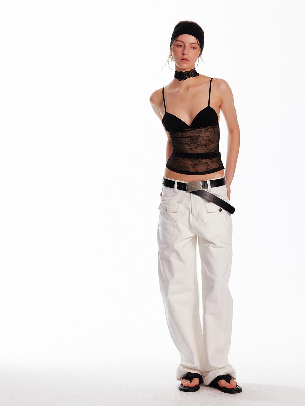 ALINNV Cropped Lace Triangle Cup Adjustable Straps Solid Slim Fit Women&