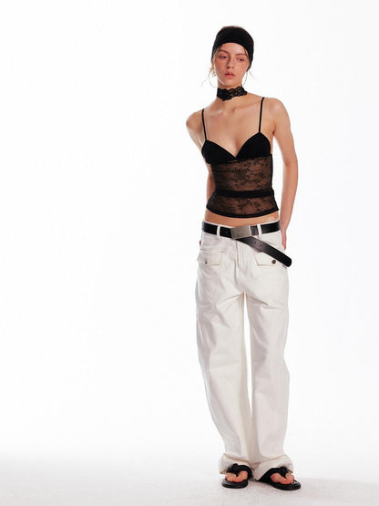 ALINNV Cropped Lace Triangle Cup Adjustable Straps Solid Slim Fit Women&