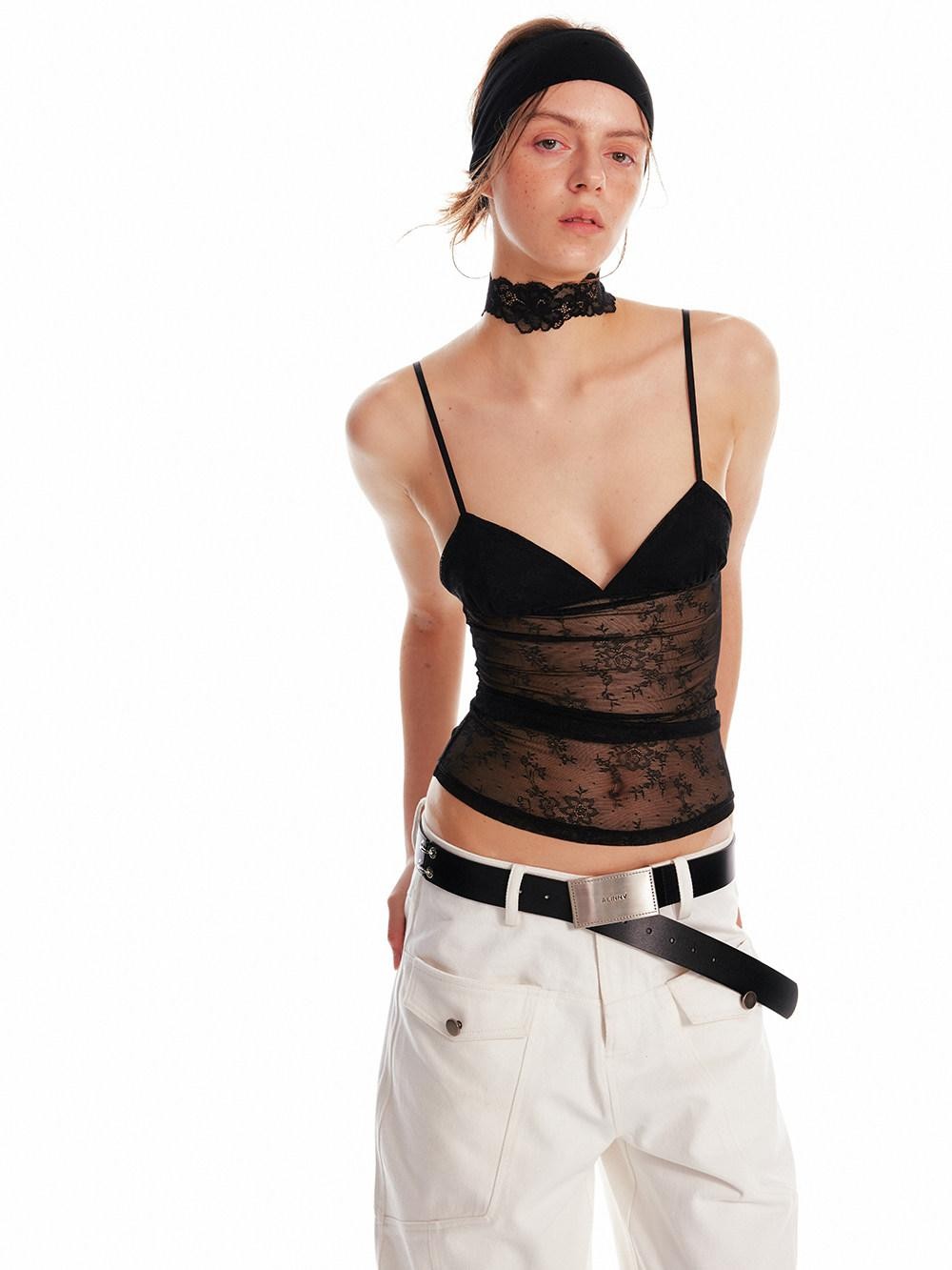 ALINNV Cropped Lace Triangle Cup Adjustable Straps Solid Slim Fit Women&