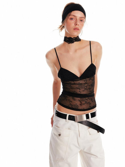 ALINNV Cropped Lace Triangle Cup Adjustable Straps Solid Slim Fit Women&
