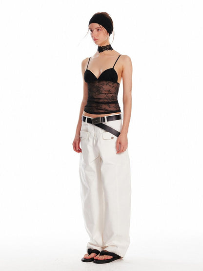 ALINNV Cropped Lace Triangle Cup Adjustable Straps Solid Slim Fit Women&