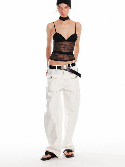 ALINNV Cropped Lace Triangle Cup Adjustable Straps Solid Slim Fit Women&