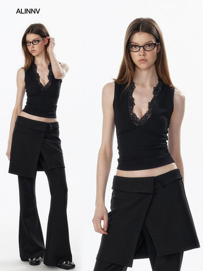 ALINNV Cropped Strappy Deep V Lace Slim Short Camisole Women&