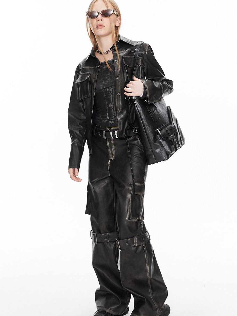 ALINNV Distressed Biker Multi Pocket Tote Convertible Women&
