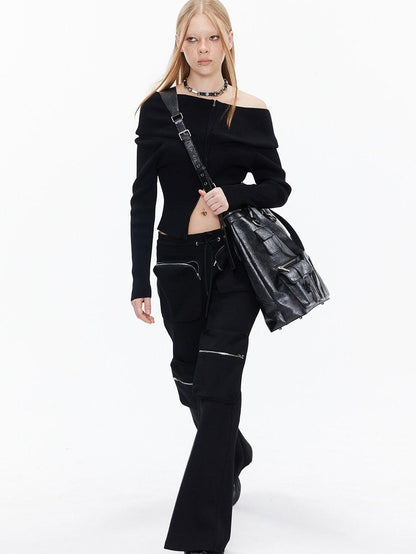 ALINNV Distressed Biker Multi Pocket Tote Convertible Women&