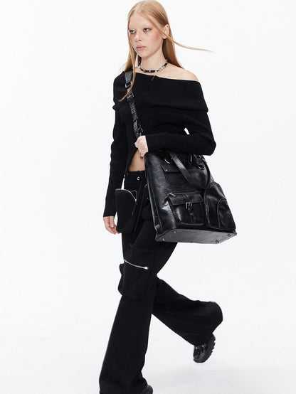 ALINNV Distressed Biker Multi Pocket Tote Convertible Women&