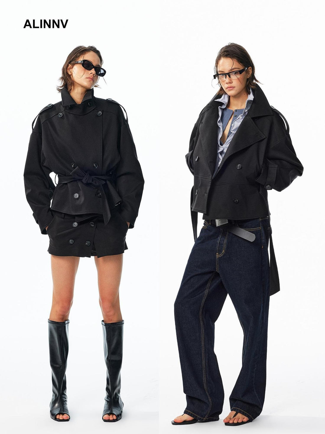 ALINNV Double Breasted Belted Short Tencel Women&