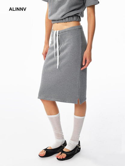 ALINNV Drawstring Straight Hem Cotton Women&