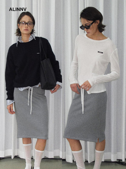 ALINNV Drawstring Straight Hem Cotton Women&