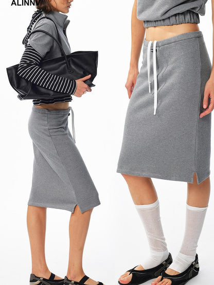 ALINNV Drawstring Straight Hem Cotton Women&