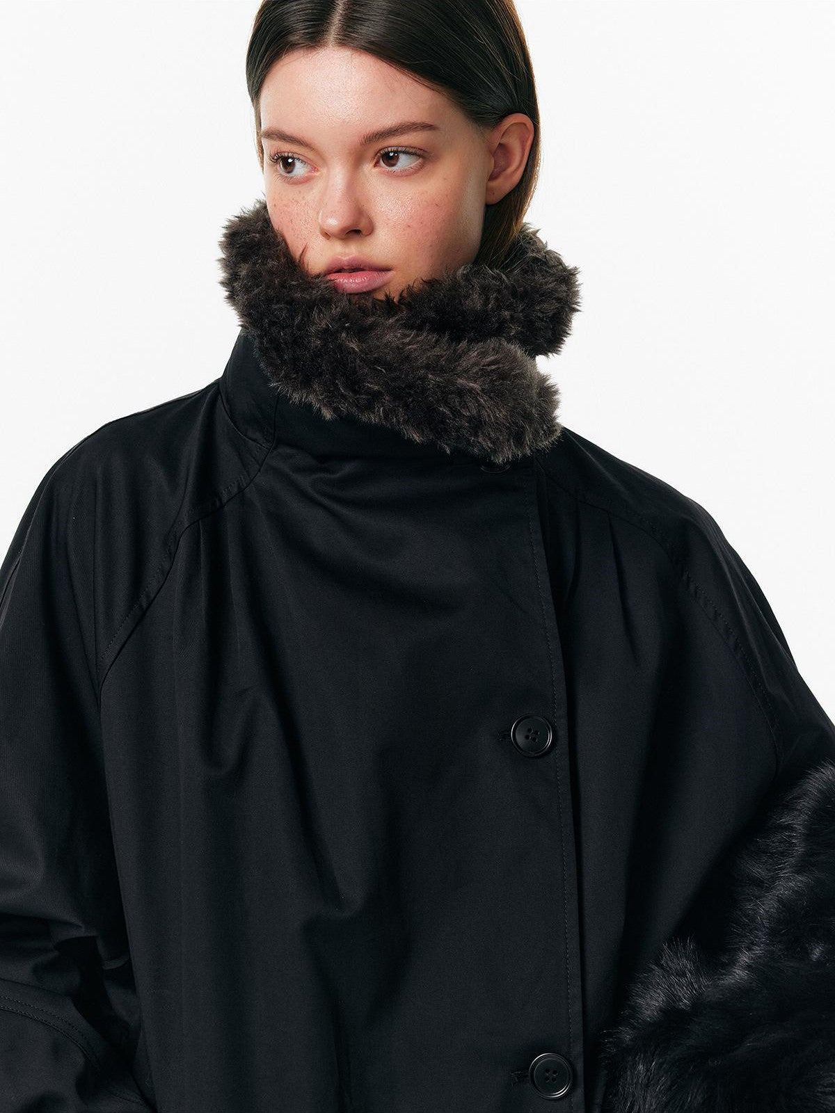 ALINNV Faux Fur Trim Loose Fit Stand Collar White Duck Down Women&