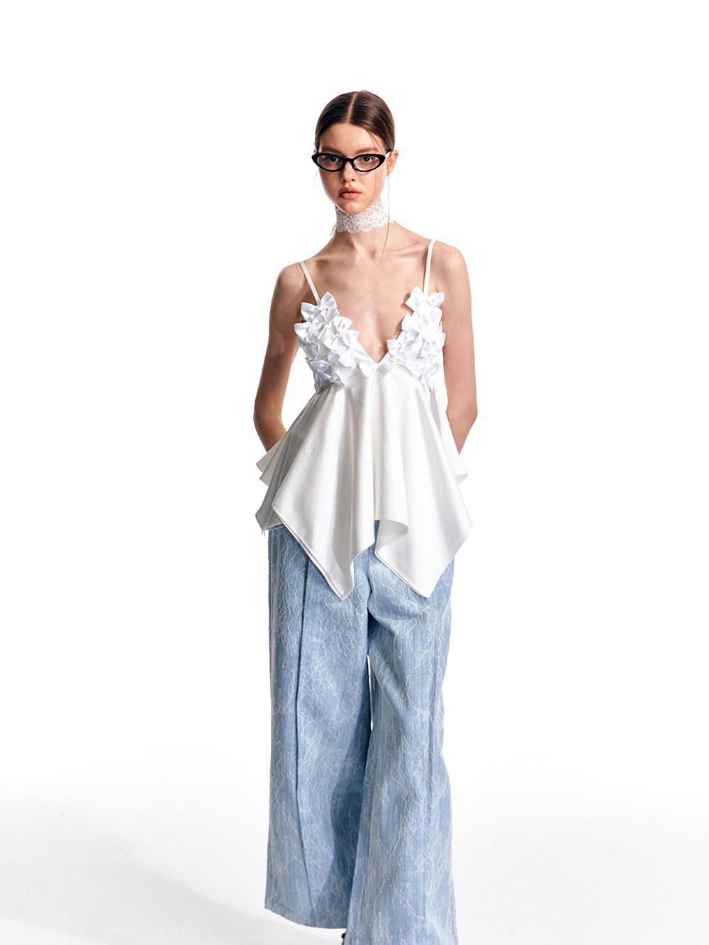 ALINNV Flared Hem Bow V-neck Loose Original Design Women&