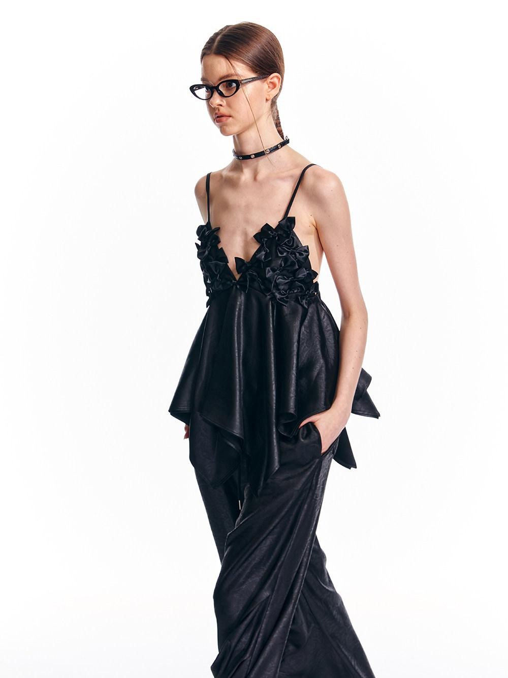 ALINNV Flared Hem Bow V-neck Loose Original Design Women&
