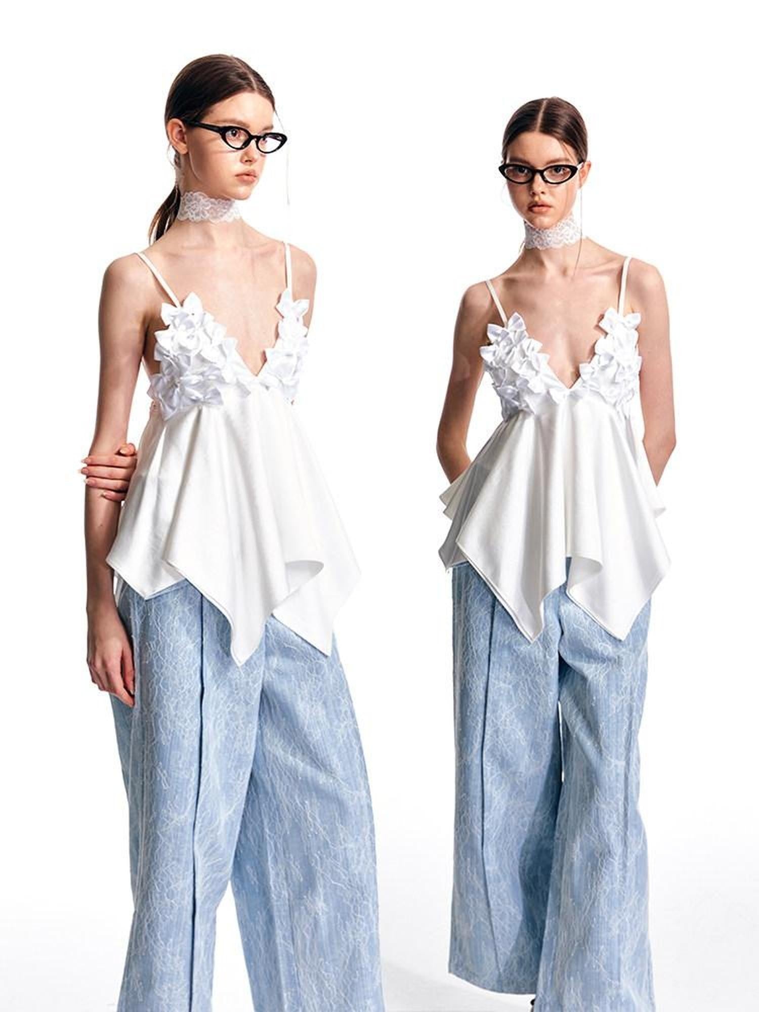 ALINNV Flared Hem Bow V-neck Loose Original Design Women&