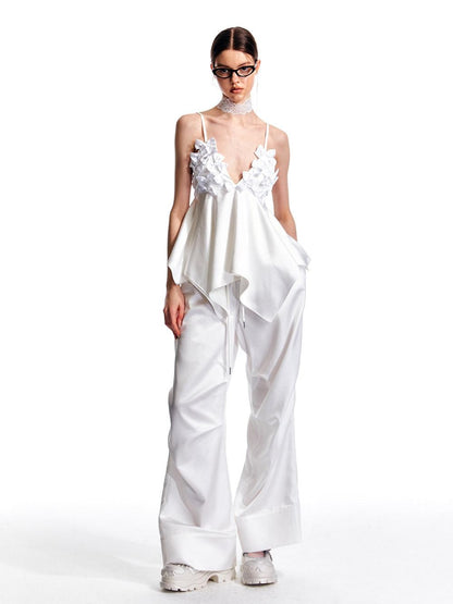 ALINNV Flared Hem Bow V-neck Loose Original Design Women&