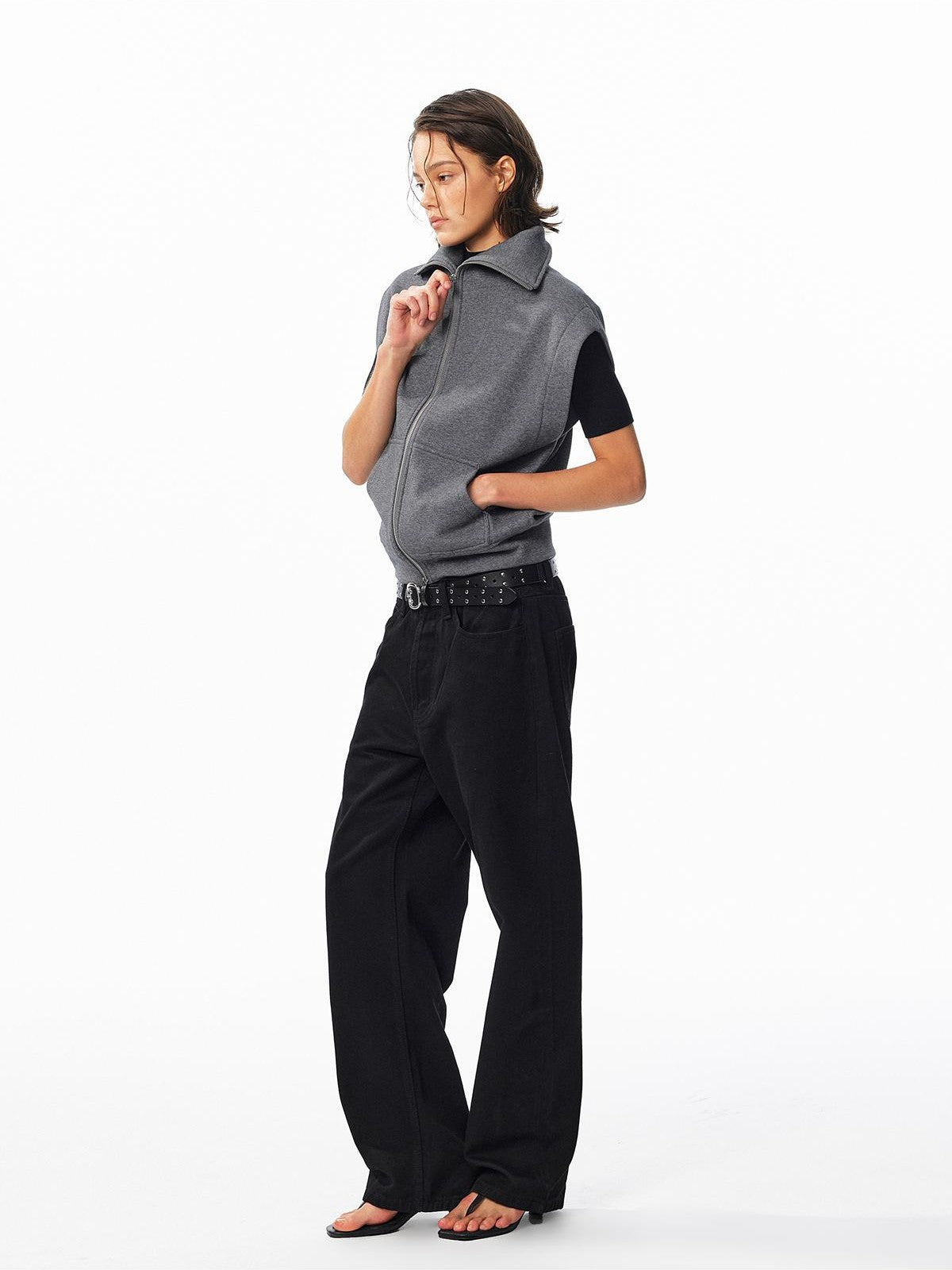 ALINNV Fleece Lined Fly Sleeve Stand Collar Zip Up Loose Women&