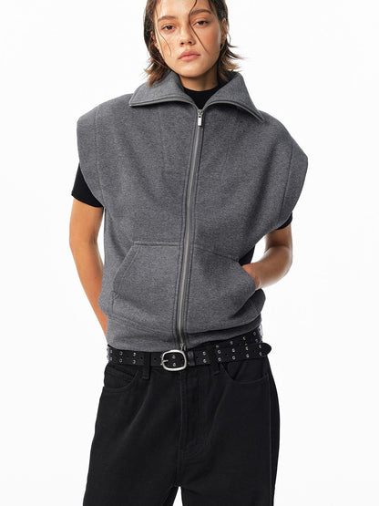 ALINNV Fleece Lined Fly Sleeve Stand Collar Zip Up Loose Women&