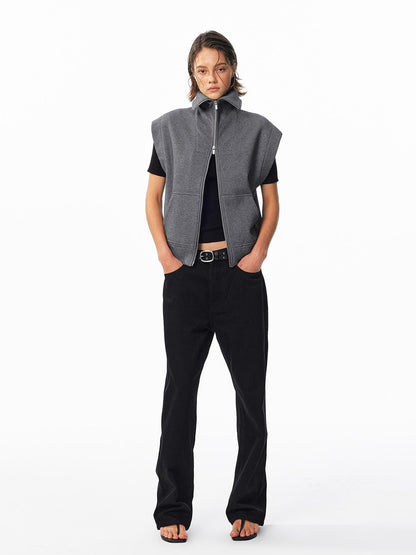 ALINNV Fleece Lined Fly Sleeve Stand Collar Zip Up Loose Women&