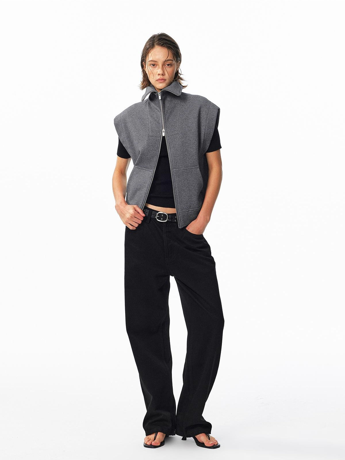 ALINNV Fleece Lined Fly Sleeve Stand Collar Zip Up Loose Women&