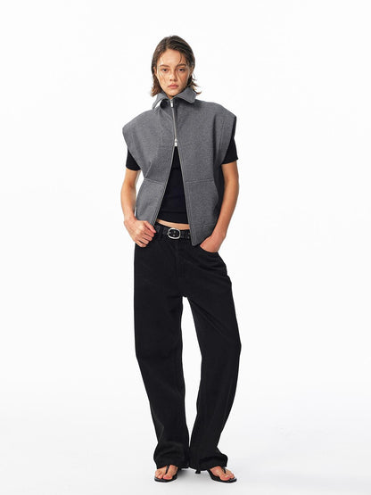 ALINNV Fleece Lined Fly Sleeve Stand Collar Zip Up Loose Women&