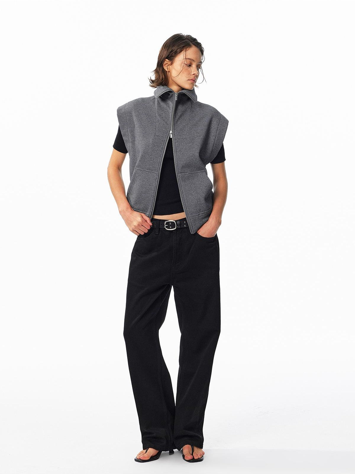 ALINNV Fleece Lined Fly Sleeve Stand Collar Zip Up Loose Women&