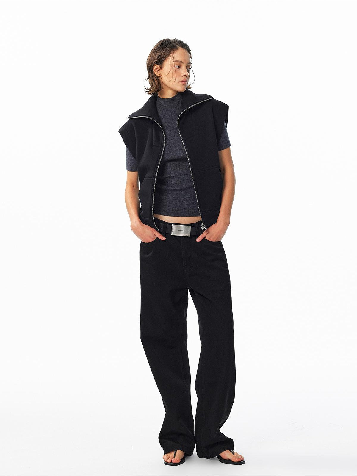 ALINNV Fleece Lined Fly Sleeve Stand Collar Zip Up Loose Women&