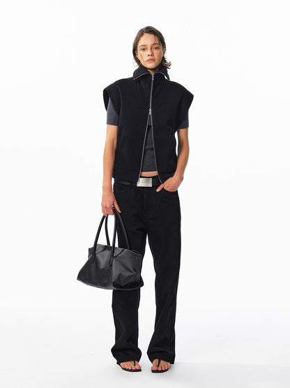 ALINNV Fleece Lined Fly Sleeve Stand Collar Zip Up Loose Women&