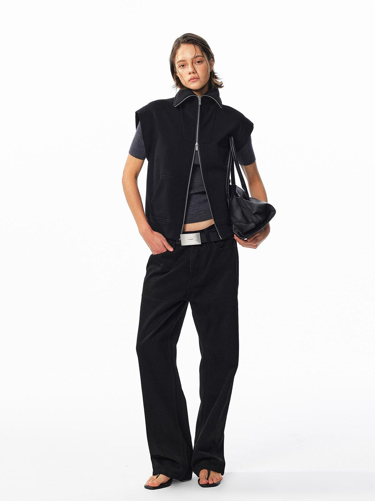 ALINNV Fleece Lined Fly Sleeve Stand Collar Zip Up Loose Women&