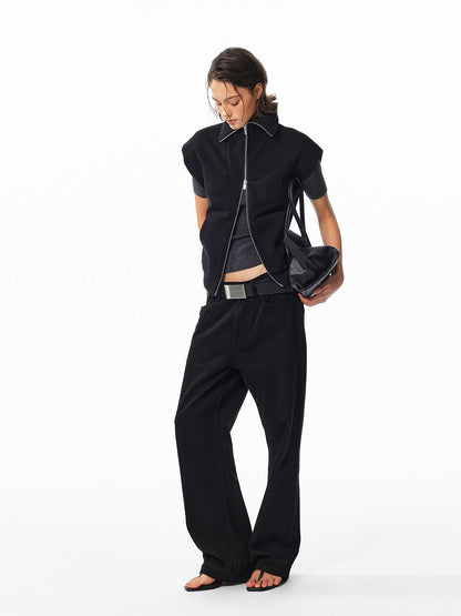 ALINNV Fleece Lined Fly Sleeve Stand Collar Zip Up Loose Women&