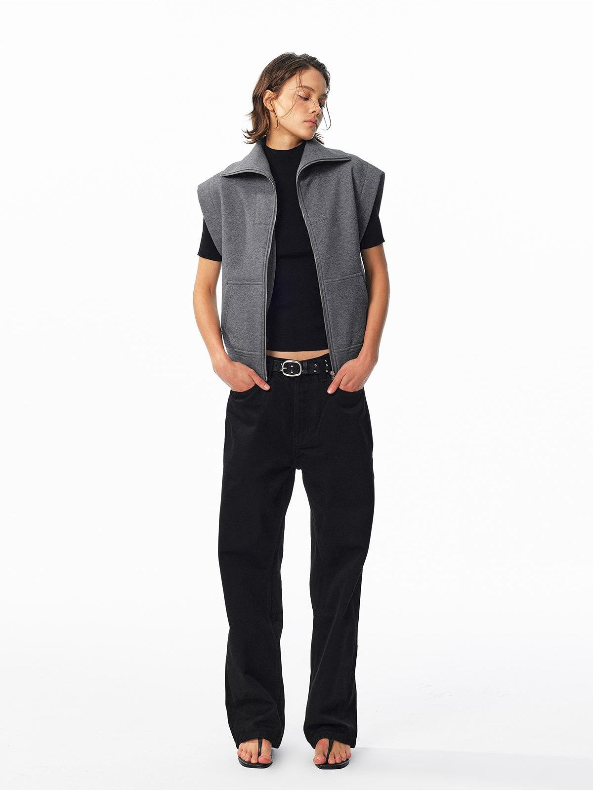 ALINNV Fleece Lined Fly Sleeve Stand Collar Zip Up Loose Women&