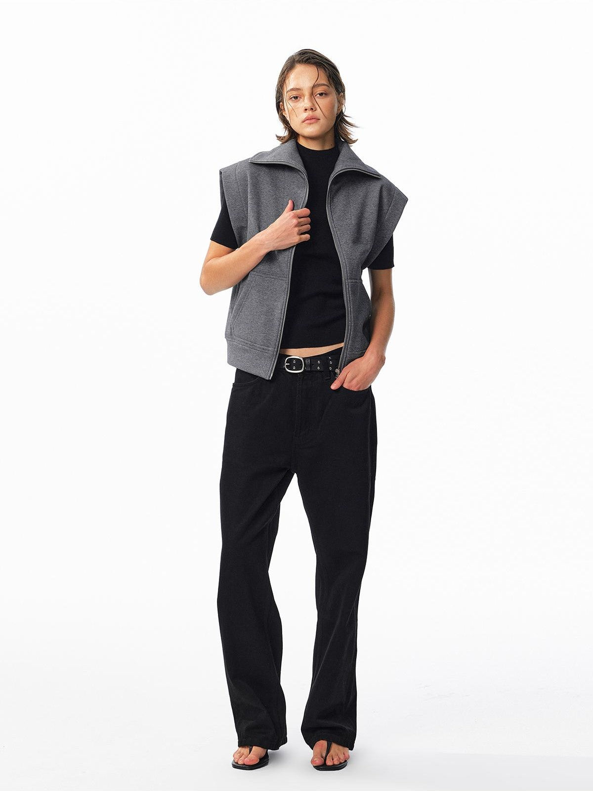 ALINNV Fleece Lined Fly Sleeve Stand Collar Zip Up Loose Women&