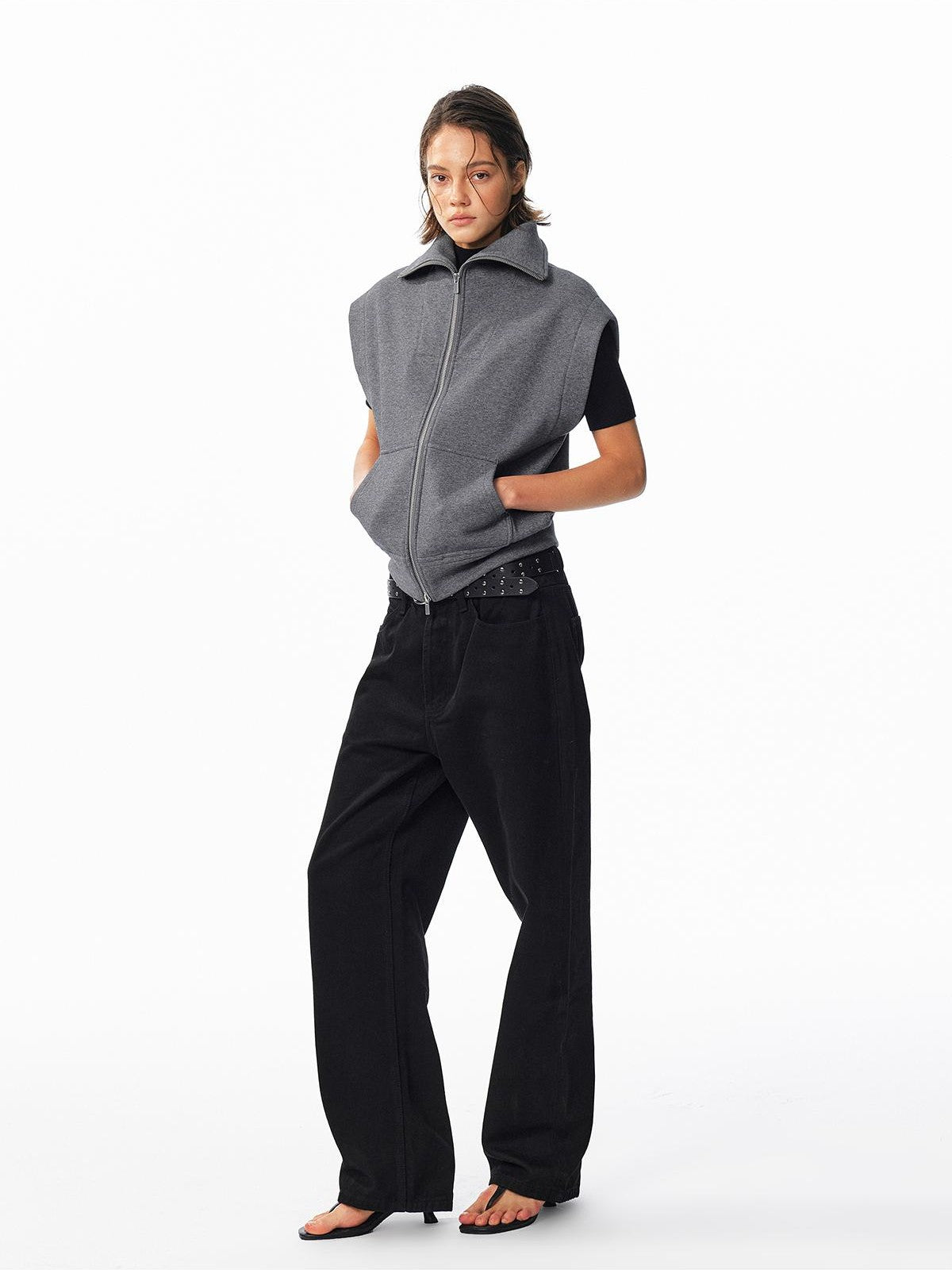 ALINNV Fleece Lined Fly Sleeve Stand Collar Zip Up Loose Women&