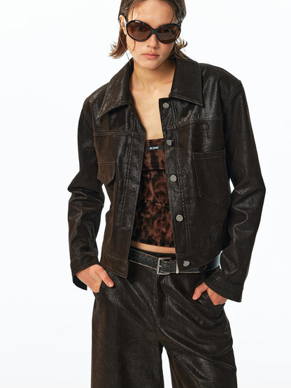ALINNV Flocked Collared Retro Straight Fit Women&
